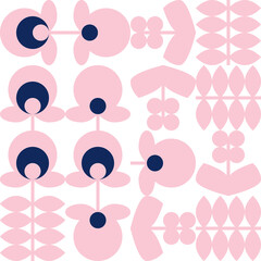 Aufkleber - Modern vector abstract  geometric background with stylized flowers, leaves and stems  in retro vintage folklore style. Pastel colored simple shapes graphic seamless pattern.