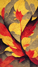 Abstract Design Of Stylized Autumn Leaves. Decorative Seasonal Fall Background. 3D Illustration.