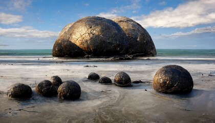 An illustration of moeraki boulders in New Zealand