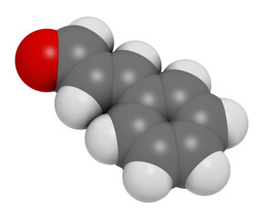 Poster - Cinnamaldehyde (cinnamic aldehyde) cinnamon flavor molecule, 3D rendering.