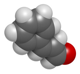 Sticker - Cinnamaldehyde (cinnamic aldehyde) cinnamon flavor molecule, 3D rendering.