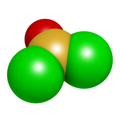 Sticker - Thionyl chloride (SOCl2) chemical reagent molecule, 3D rendering.