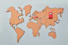 World Map With Paper Petrol Pump.