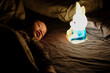 © Rowena Naylor/Stocksy - Young boy falls asleep next to bunny night light
