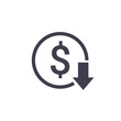 Cost reduction icon price lower arrow. Vector low cost money crisis line icon