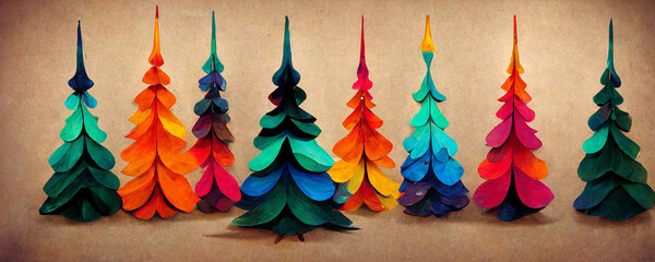 Illustration of colorful Christmas trees as panorama background