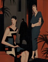 Two Women And Departing Man Illustration