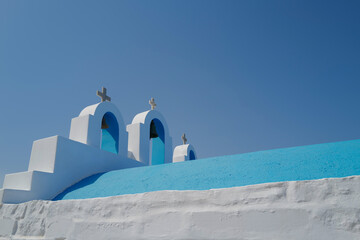 Aufkleber - Low Angle View Of Church Against Clear Blue Sky. Paros Island, Cyclades, Greece.