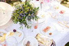 Food And Glasses On A Wedding Reception Table