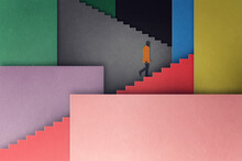 Abstract Illustration With Man Climbing Stairs