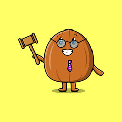 Wall Mural - Cute cartoon mascot character wise judge Almond nut wearing glasses and holding a hammer 