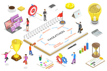 Isometric flat  concept of parts of hackathon.