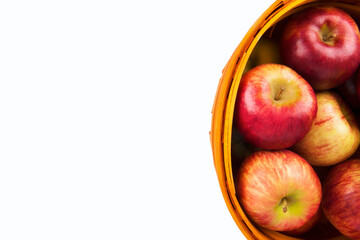 Wall Mural - Basket of apples, isolated on a white background. Directly above.