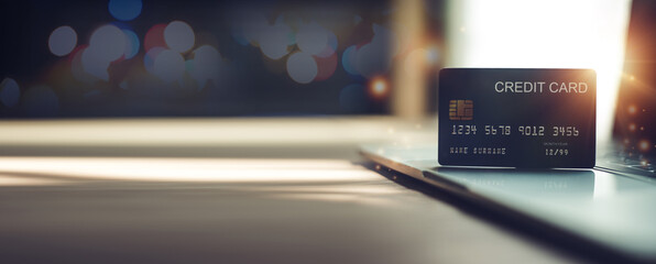 Online shopping, payment at the store, credit card, Laptop, Keyboard, concept