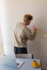 view of the desktop and the man near the moodboard

