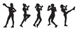Set of vector illustrations of the boxer woman silhouette in black. woman boxing exercising in a silhouette studio isolated on white background