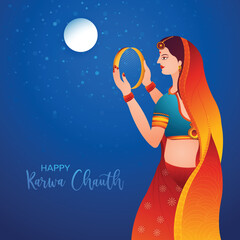 Wall Mural - Beautiful indian festival happy karwa chauth celebration card background