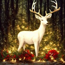 Christmas Tree With Reindeer. Generative AI Technology