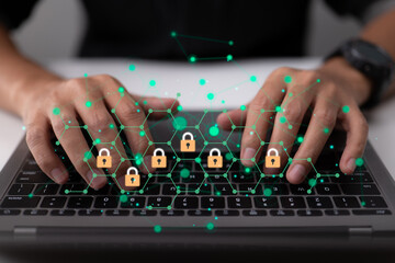 Poster - Personal data protection and internet security. Save important data and defend your network from hacker attacks.
