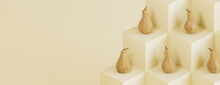 Seasonal Background Banner With Copy-space. Squashes On Cream Color 3D Blocks. Fall Concept.