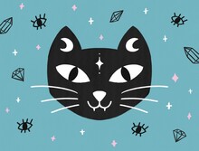 Black Cat Scary Halloween Illustration