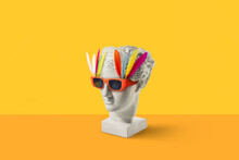 Gypsum Diana Head In Sunglasses With Feathers.