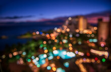 Blurred Lights Of Tropical Resort At Sunset