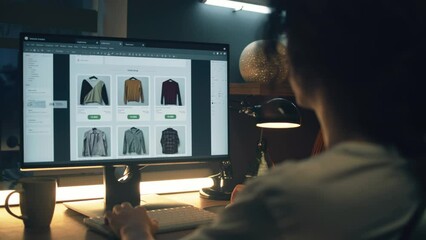 Wall Mural - male web designer using personal computer for creating website in professional constructor while wor