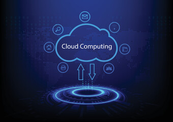 Wall Mural - Graphics design Hitech Technology Cloud computing concept. Computer accessing online network communications from the cloud, vector illustration