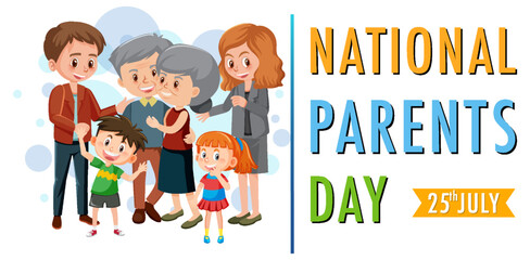 Sticker - National Parents Day poster design with cartoon character