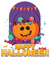 Wall Mural - Happy Halloween Text Logo Cartoon Concept