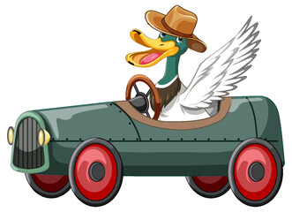 Wall Mural - soapbox derby with duck driving car