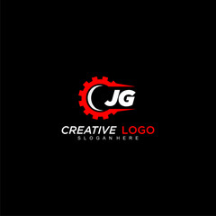 JG initial monogram for automotive logo with gear wheel image design vector