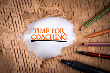 Wall Mural - Time for Coaching. Stationery on a cardboard background