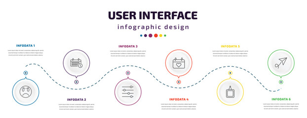Wall Mural - user interface infographic element with icons and 6 step or option. user interface icons such as ang