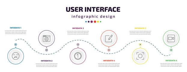 Wall Mural - user interface infographic element with icons and 6 step or option. user interface icons such as bor