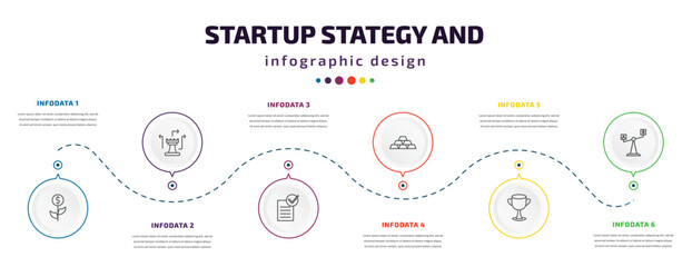 Wall Mural - startup stategy and infographic element with icons and 6 step or option. startup stategy and icons s