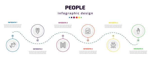 Wall Mural - people infographic element with icons and 6 step or option. people icons such as waving goodbye, ele