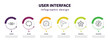 user interface infographic template with icons and 6 step or option. user interface icons such as medium, reload, history, cursor, favourite, navigator vector. can be used for banner, info graph,