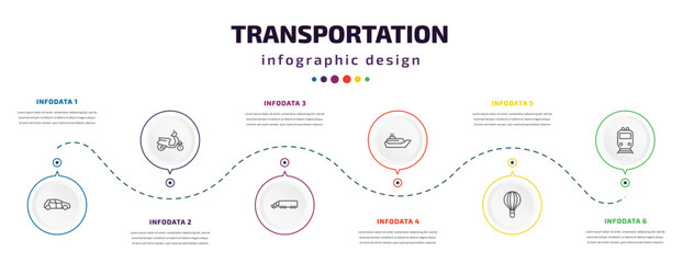 Wall Mural - transportation infographic element with icons and 6 step or option. transportation icons such as com