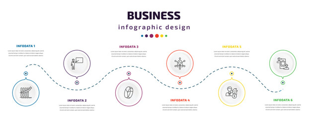 Wall Mural - business infographic element with icons and 6 step or option. business icons such as measuring succe