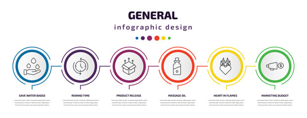 Wall Mural - general infographic template with icons and 6 step or option. general icons such as save water badge