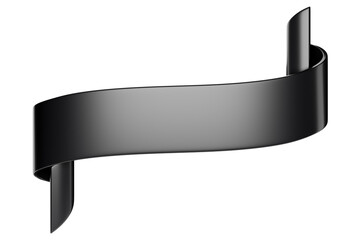 3d label ribbon. glossy black blank plastic banner for advertisment, promo and decoration elements. 