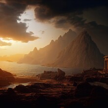 Ancient Greece Realistic Landscape 3d Illustration
