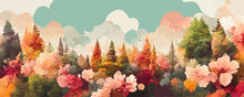 Abstract Landscape Autumn Trees, Vector
