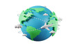 © Chompunuch - world map 3D rendering isolated on transparent background, World planet, global warming, globe and plane, world tour, file png