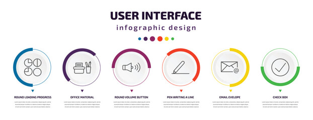 Wall Mural - user interface infographic element with icons and 6 step or option. user interface icons such as rou