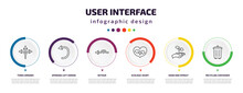 User Interface Infographic Element With Icons And 6 Step Or Option. User Interface Icons Such As Three Arrows, Spinning Left Arrow, Detour, Ecologic Heart, Hand And Sprout, Recycling Container