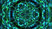 Optical Illusion Of Green And Blue Disk Center Kaleidoscope Animation. 2D Rendering Abstract Background