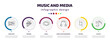 music and media infographic element with icons and 6 step or option. music and media icons such as whole rest, marimba, whole, music player headphones, natural, playlist vector. can be used for